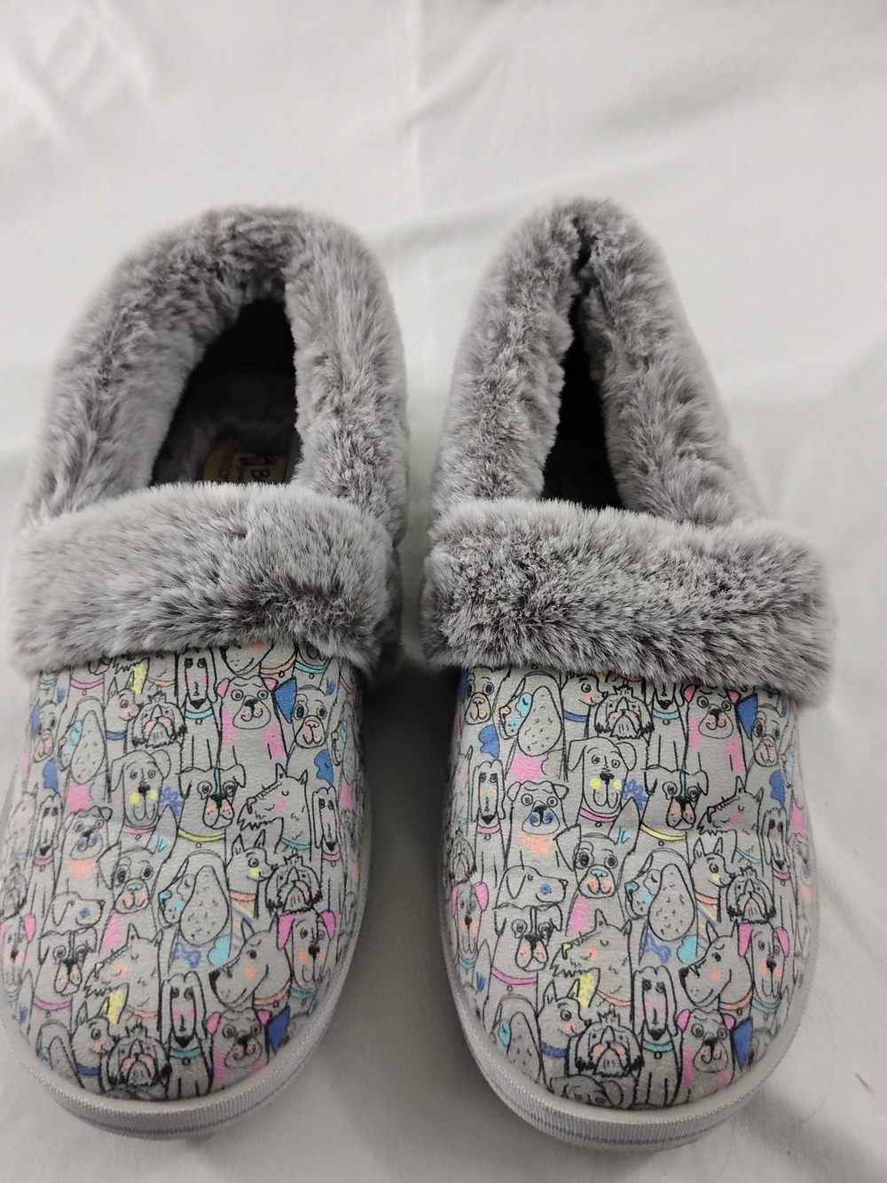 BOBS from Skechers Gray Faux Fur Memory Foam Slippers Size 6.5